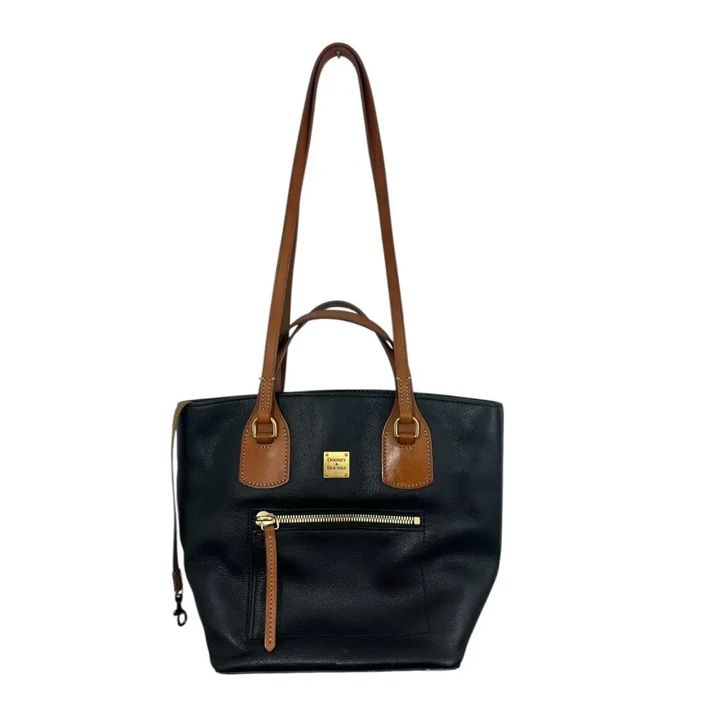 Dooney & Bourke Florentino Black Medium Tote Purse Bag Tassels Brown Leather